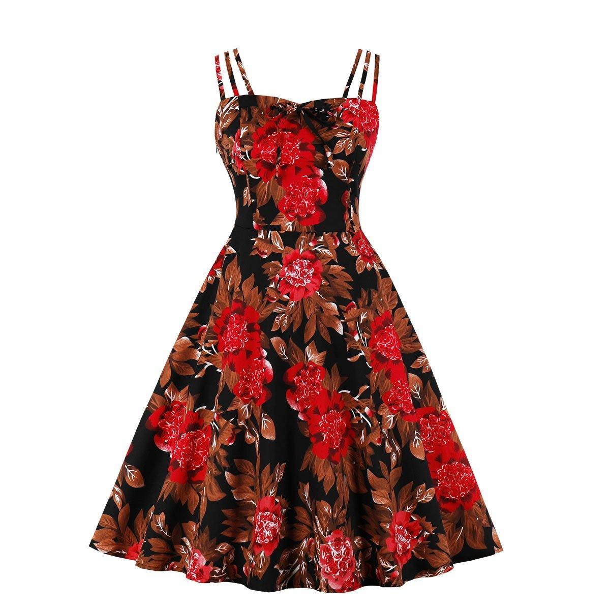 Women Summer Floral Print Retro Dresses-Vintage Dresses-9-S-Free Shipping Leatheretro