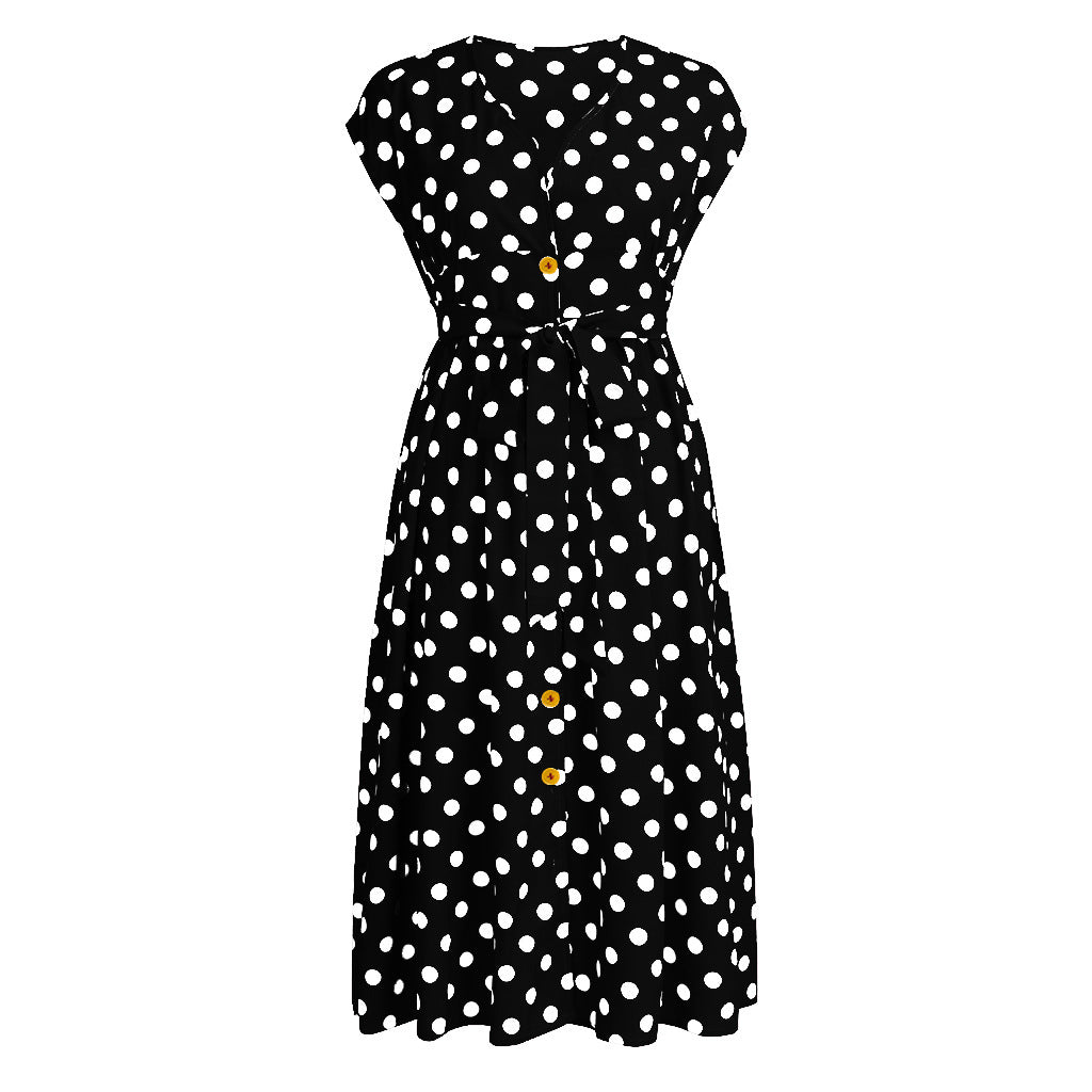 Women Plus Sizes Dot Print Summer Dresses-Dresses-Black-L-Free Shipping Leatheretro