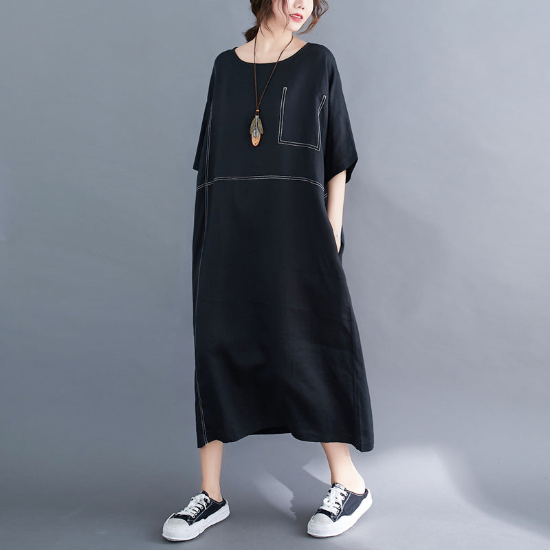 Summer Linen Plus Sizes Black Cozy Dresses-Dresses-Black-L-Free Shipping Leatheretro