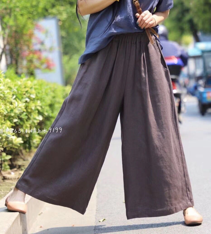 Vintage Elastic Waist Casual Wide Leg Pants-Pants-Gray-One Size 45-75kg-Free Shipping Leatheretro