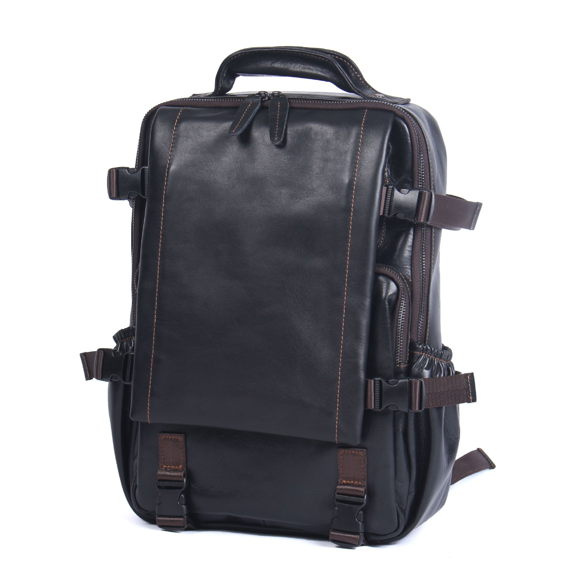 Casual Cowhide Leather Laptop Backpack for Traveling 2006-Backpack-Black-Free Shipping Leatheretro