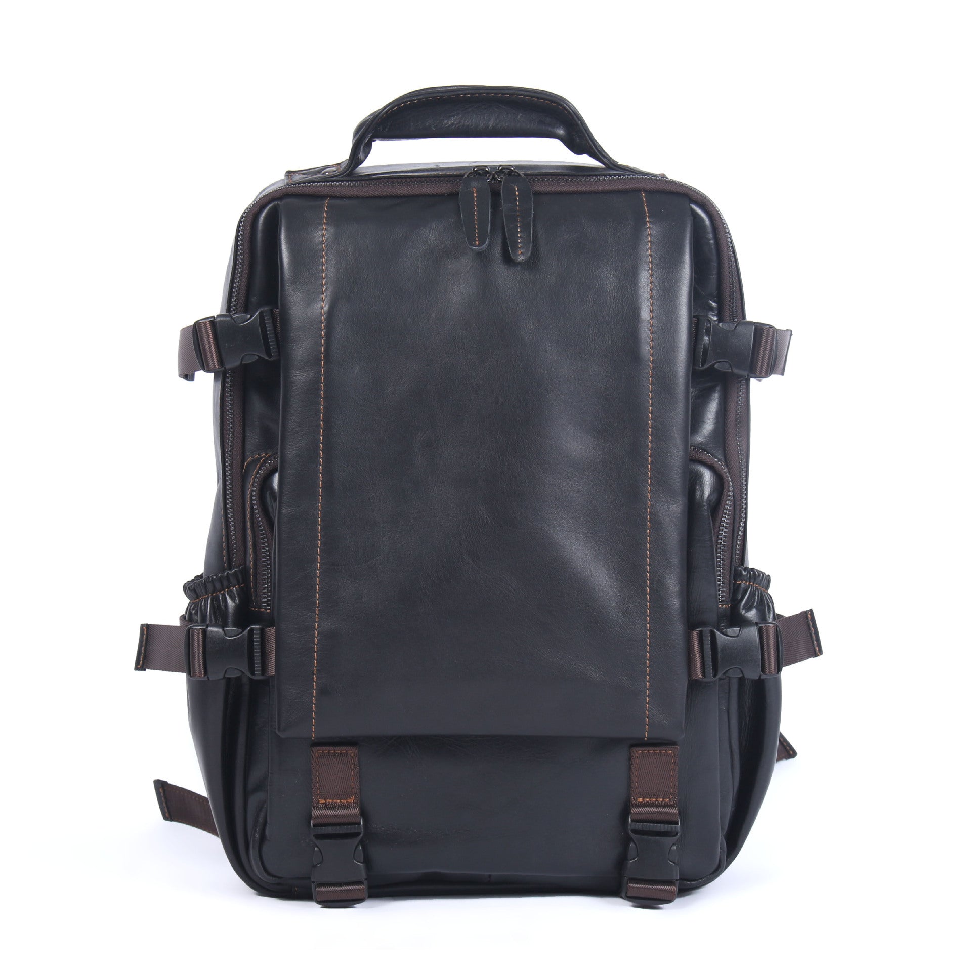 Casual Cowhide Leather Laptop Backpack for Traveling 2006-Backpack-Black-Free Shipping Leatheretro