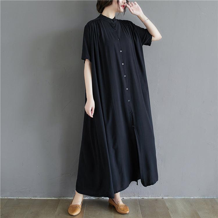 Summer Plus Sizes Long Shirt Dresses-Dresses-Black-One Size-Free Shipping Leatheretro