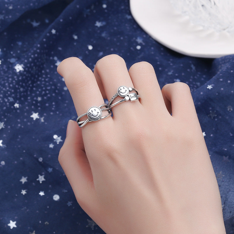Smile Twist Design Vintage Silver Rings for Women-Rings-A-Open End-Free Shipping Leatheretro