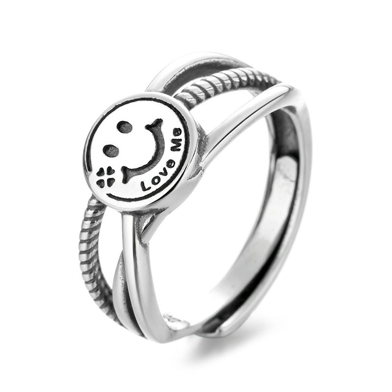 Smile Twist Design Vintage Silver Rings for Women-Rings-B-Open End-Free Shipping Leatheretro