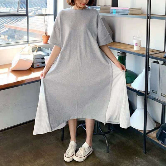 Summer Cotton Casual Women Midi Dresses-Dresses-Gray-S 40-50kg-Free Shipping Leatheretro