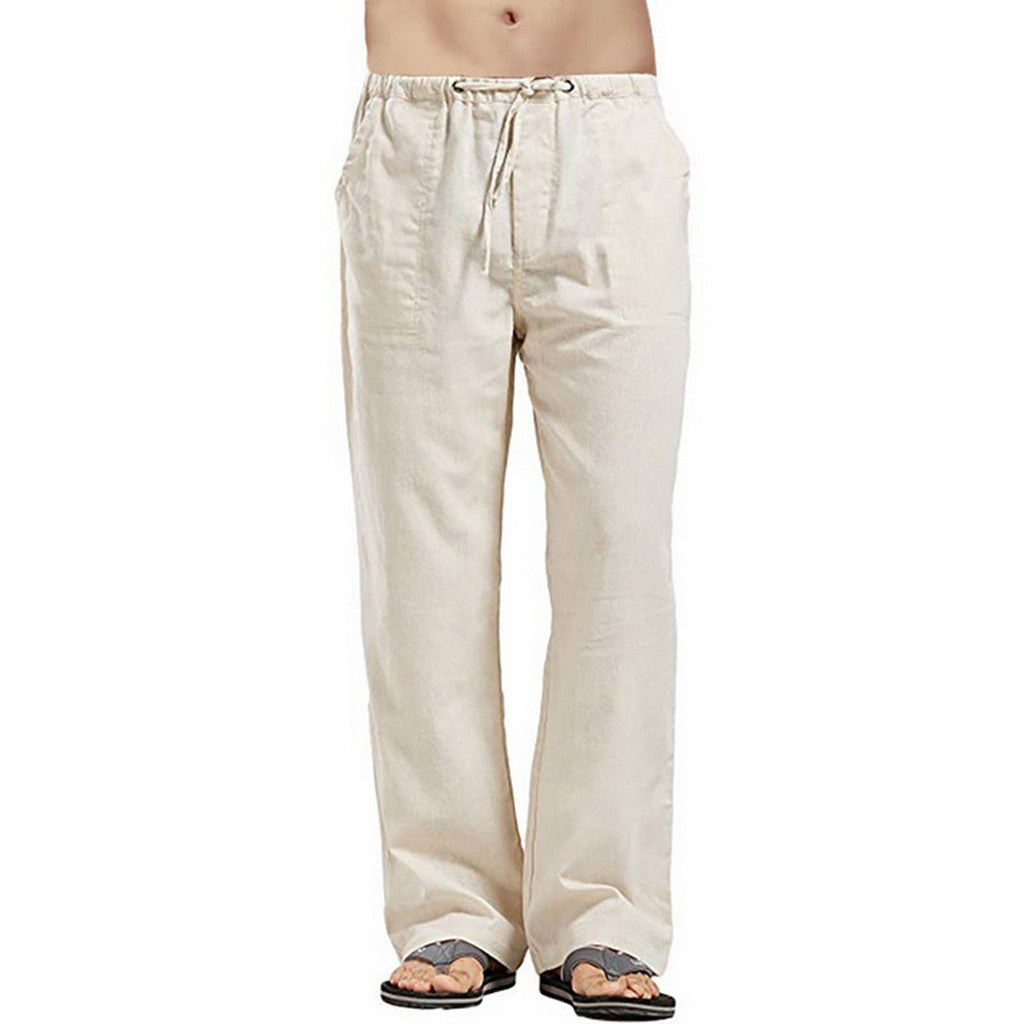 Casual Linen Men's Summer Pants-Pants-Khaki-S-Free Shipping Leatheretro