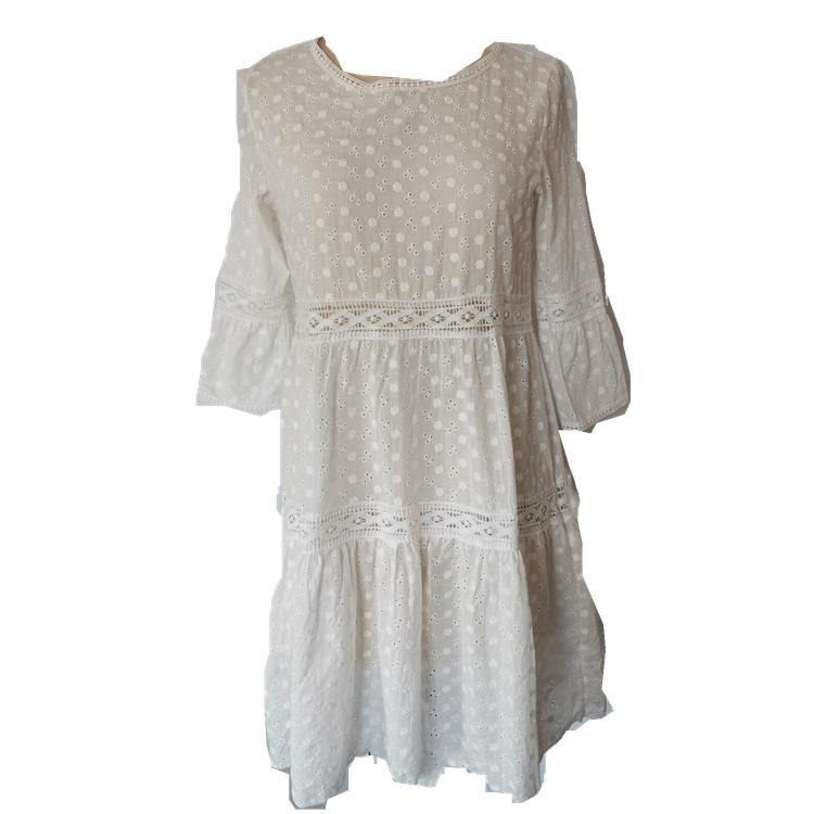 Women Joint Embroidery Daily Dresses-Mini Dresses-White-S-Free Shipping Leatheretro