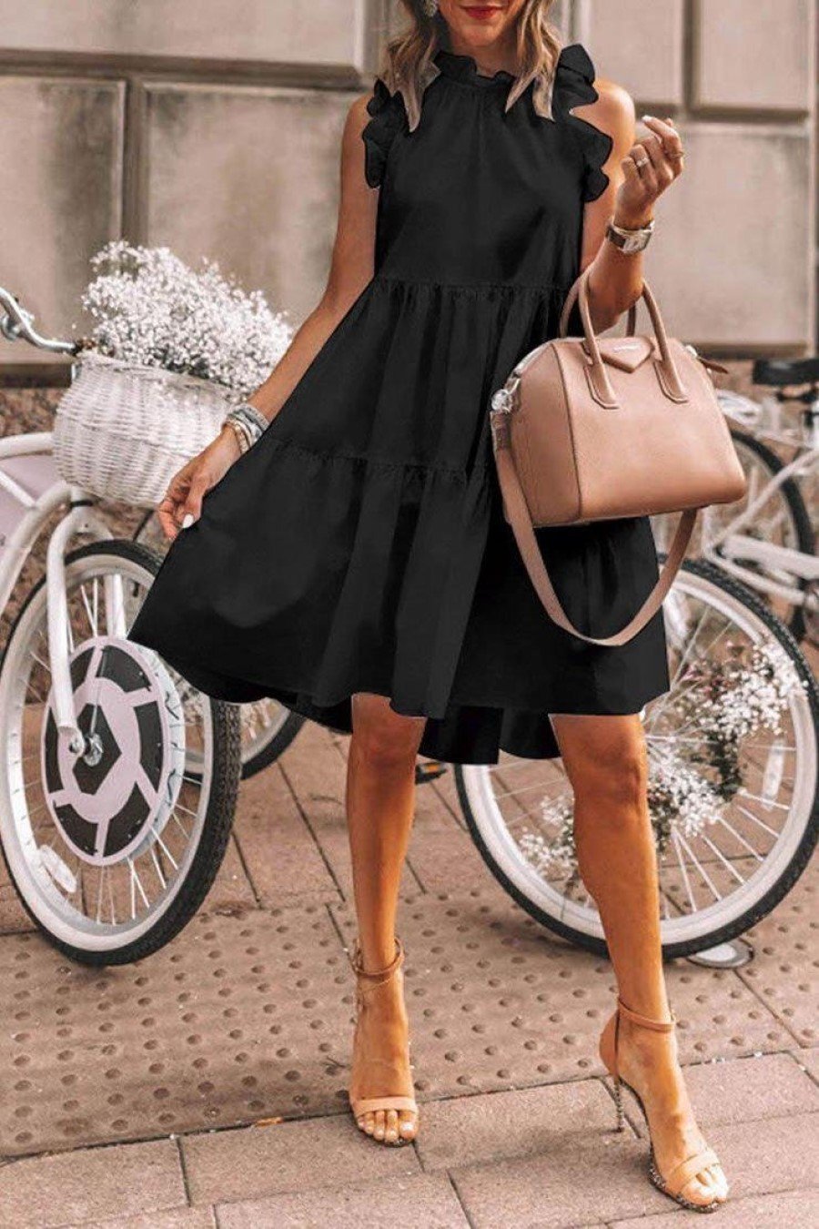 Casual Sleeveless Round Neck Dresses-Mini Dresses-Black-S-Free Shipping Leatheretro