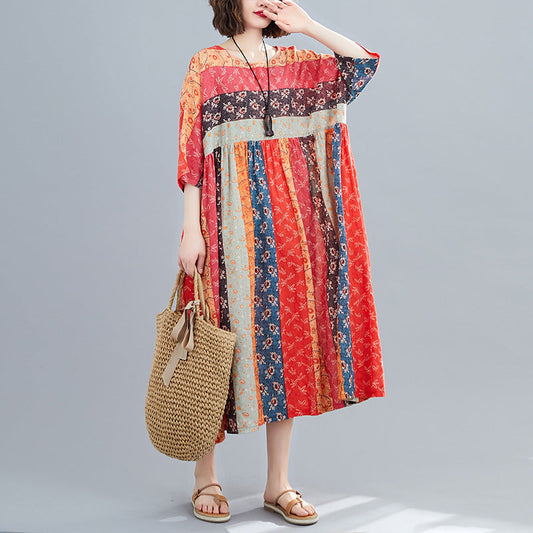 Women Summer Linen Plus Sizes Midi Dresses-Dresses-Red-One Size-Free Shipping Leatheretro