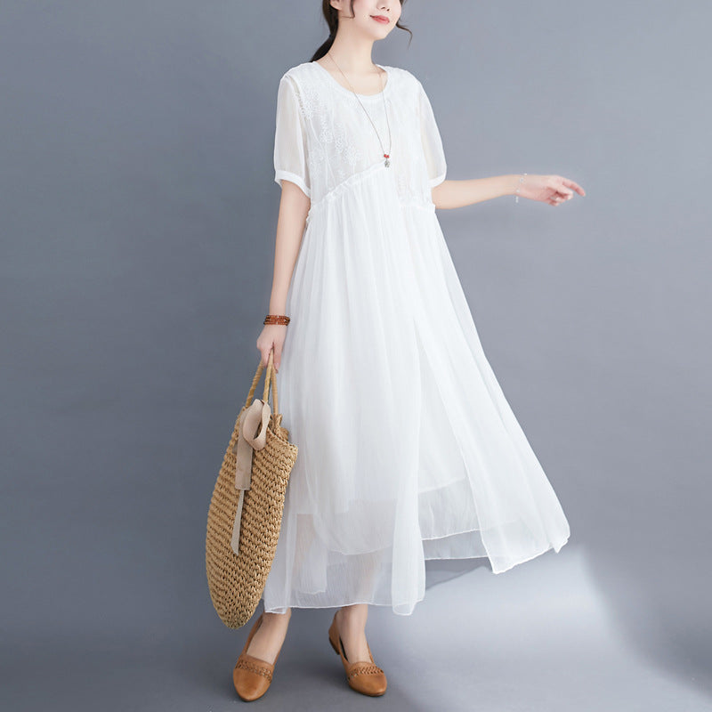 Summer Fairy Chiffon Women Plus Sizes Dresses-Dresses-White-XL-Free Shipping Leatheretro