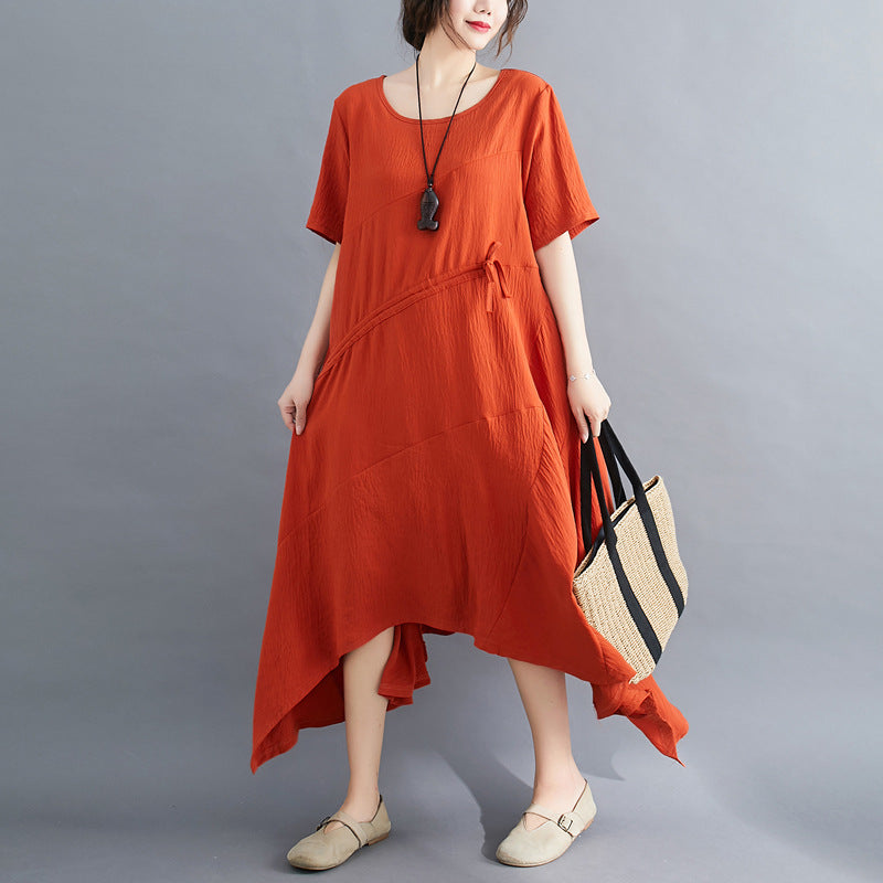 Vintage Irregular Linen Plus Sizes Long Maxi Dresses-Dresses-Orange-XL-Free Shipping Leatheretro