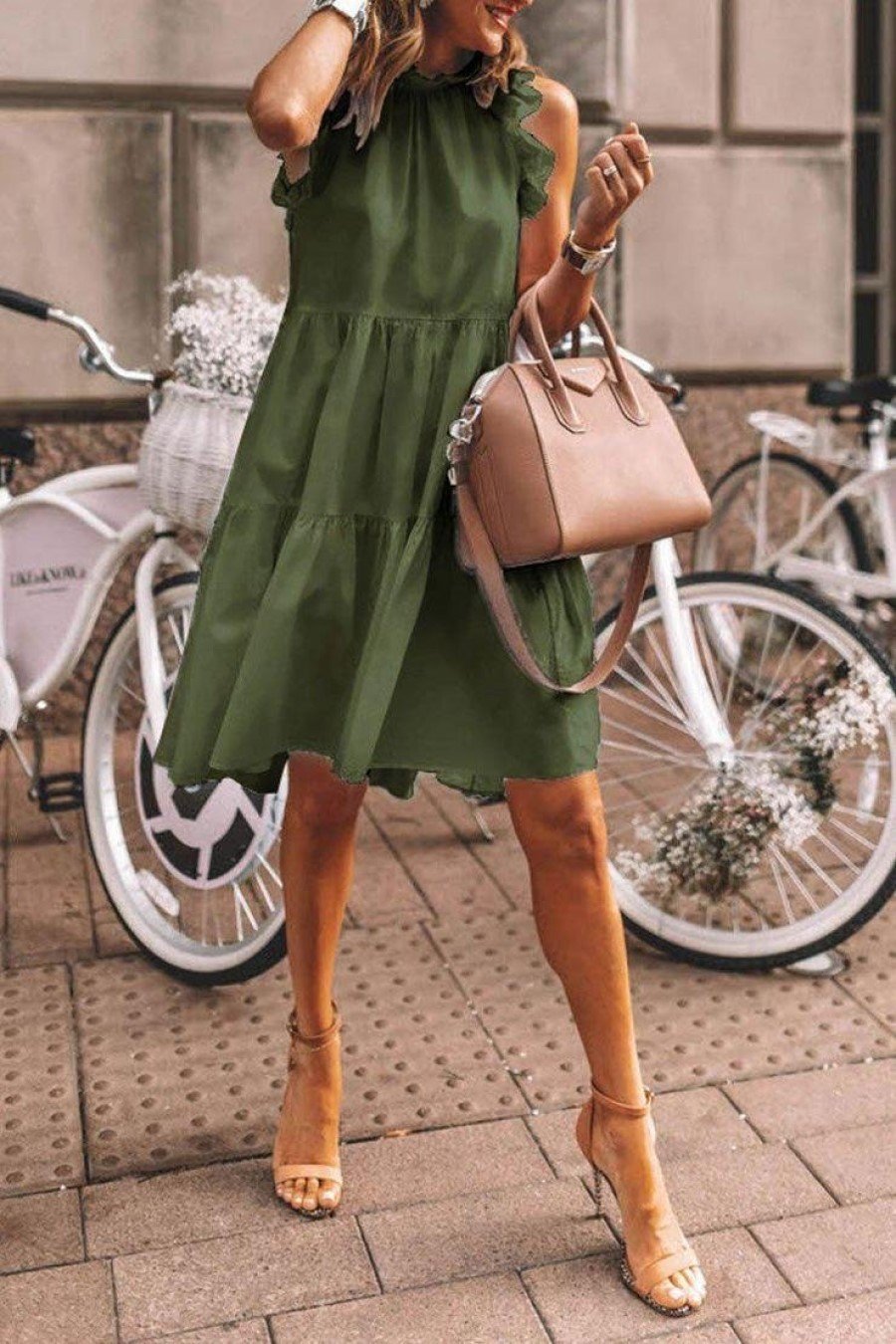 Casual Sleeveless Round Neck Dresses-Mini Dresses-Green-S-Free Shipping Leatheretro