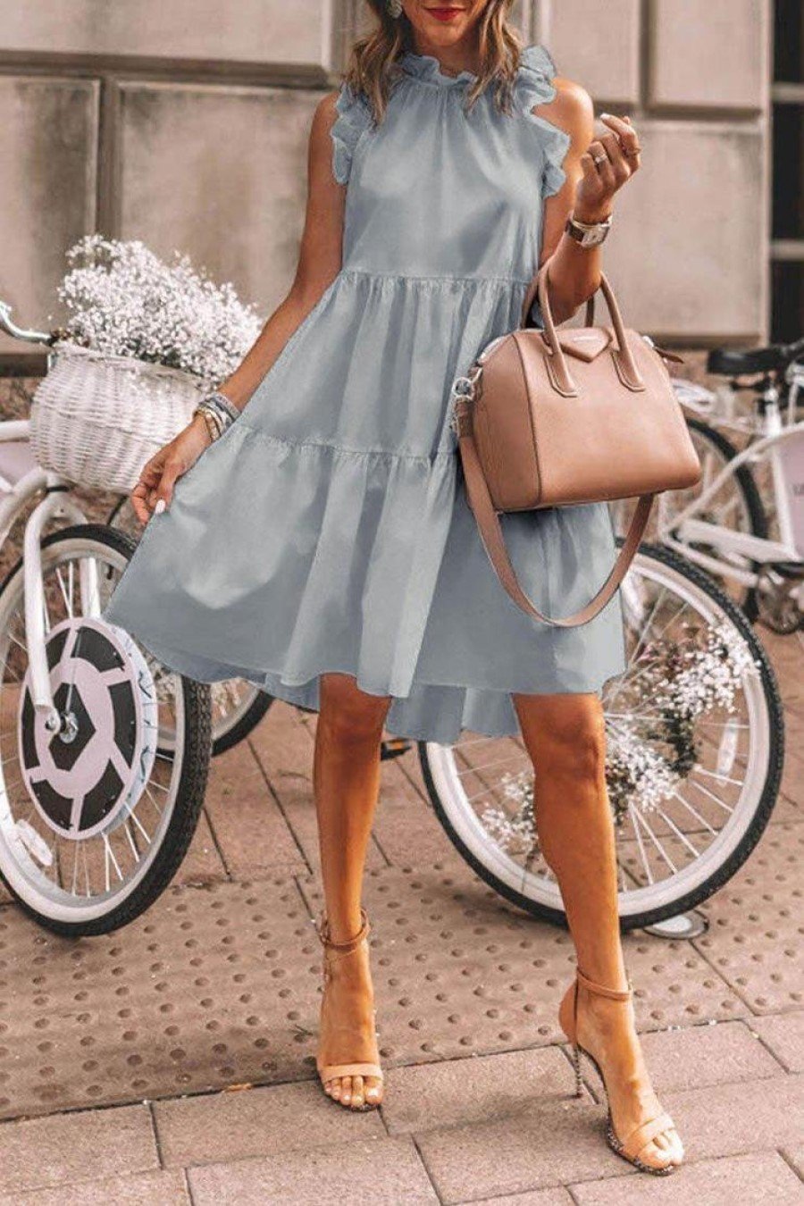 Casual Sleeveless Round Neck Dresses-Mini Dresses-Gray-S-Free Shipping Leatheretro