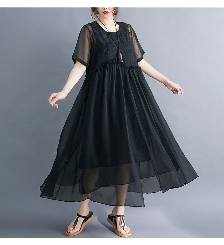 Summer Fairy Chiffon Women Plus Sizes Dresses-Dresses-Black-XL-Free Shipping Leatheretro