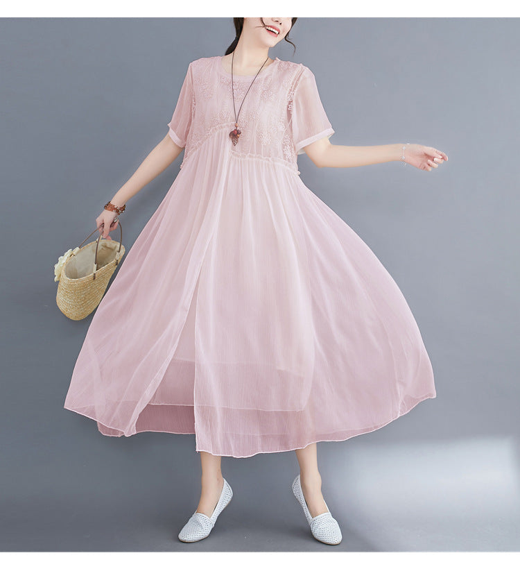 Summer Fairy Chiffon Women Plus Sizes Dresses-Dresses-Black-XL-Free Shipping Leatheretro