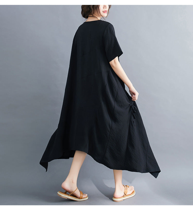 Vintage Irregular Linen Plus Sizes Long Maxi Dresses-Dresses-Black-XL-Free Shipping Leatheretro
