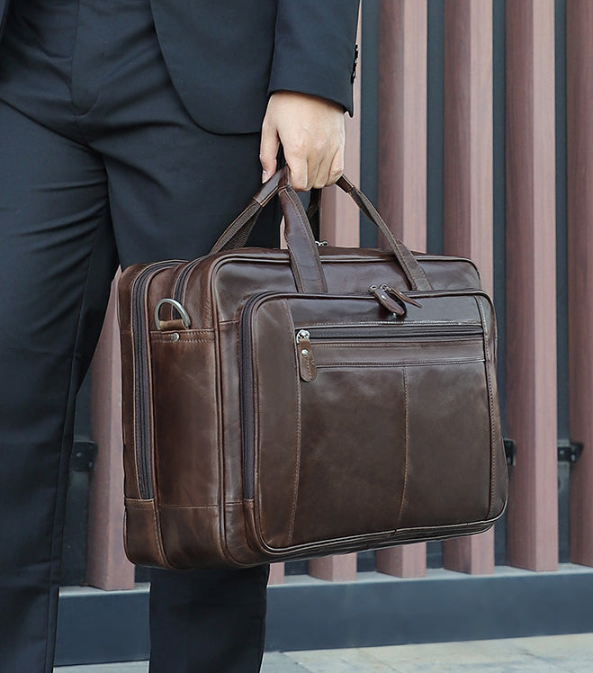 Vintage Leahter Briefcase 17" Leather Laptop 7320-Briefcases-Coffee-Free Shipping Leatheretro