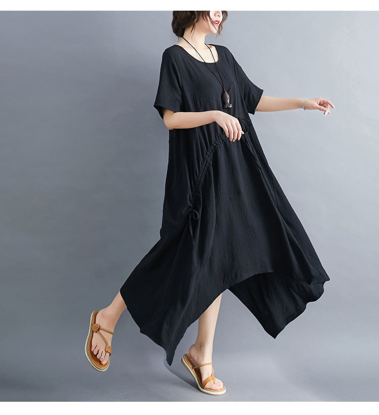 Vintage Irregular Linen Plus Sizes Long Maxi Dresses-Dresses-Black-XL-Free Shipping Leatheretro
