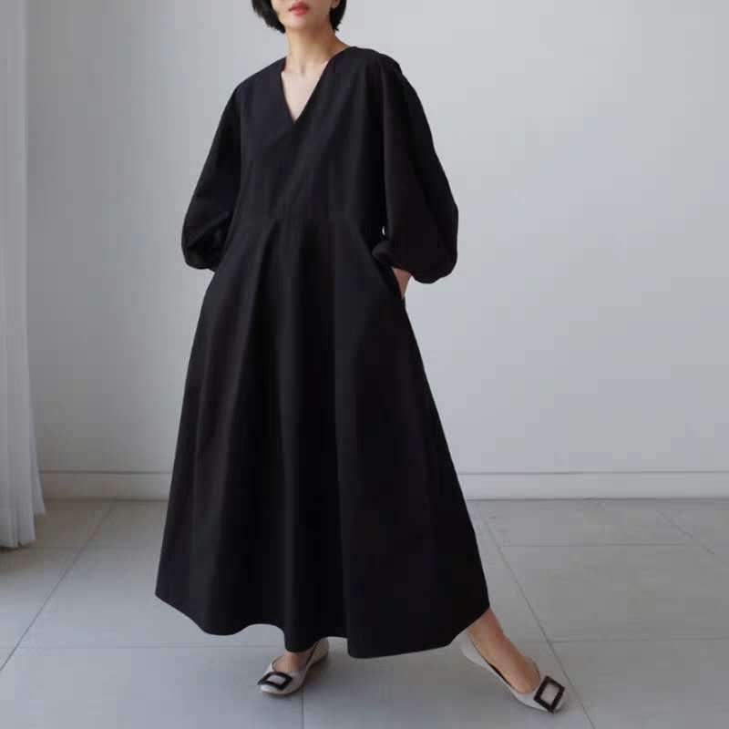 Women Loose Midi Length Casual Fall Dresses-Cozy Dresses-Khaki-S-Free Shipping Leatheretro