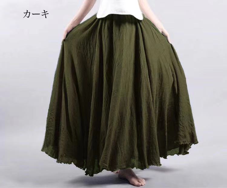 Casual Linen Elastic Waist A Line Skirts for Women-Skirts-Army Green-M-85CM-Free Shipping Leatheretro