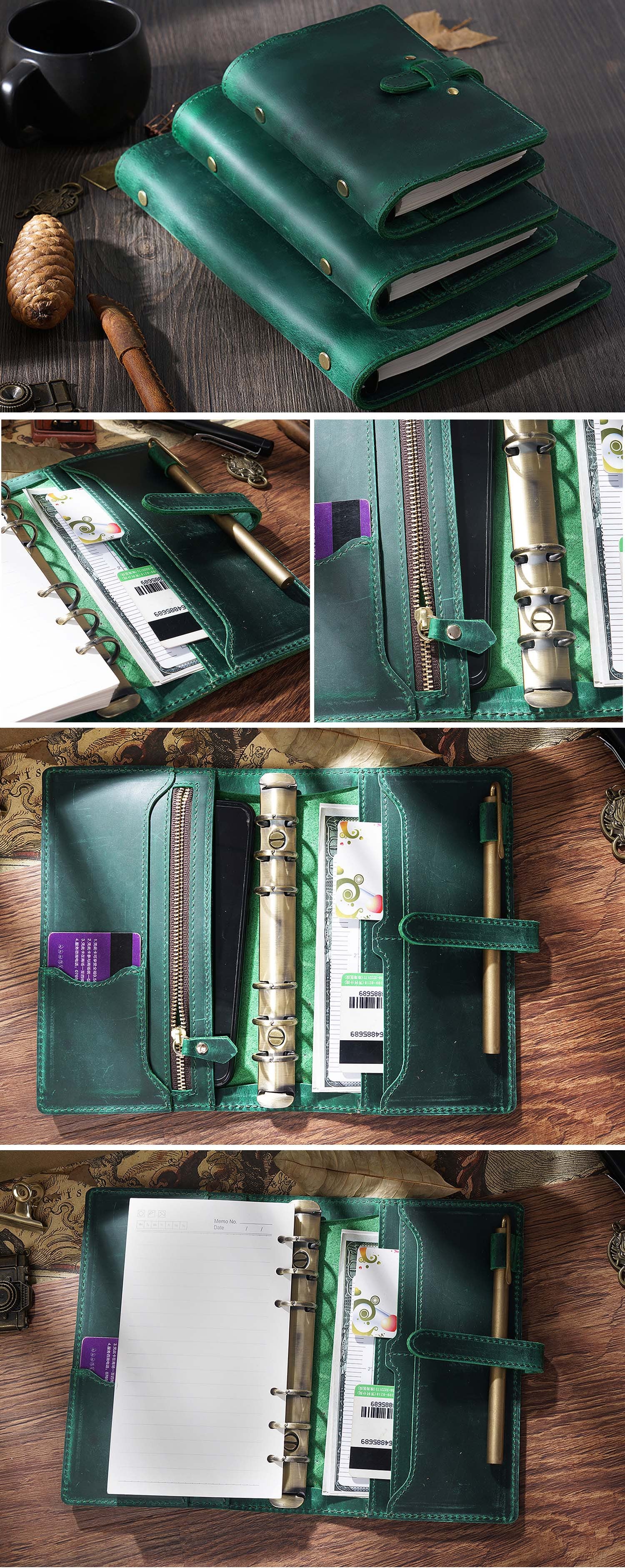 Vintage A5/A6 Sized 6 Ring Binder Leather Portfolio/Journal Book-Portfolios & Padfolios-Brown-A5-Free Shipping Leatheretro