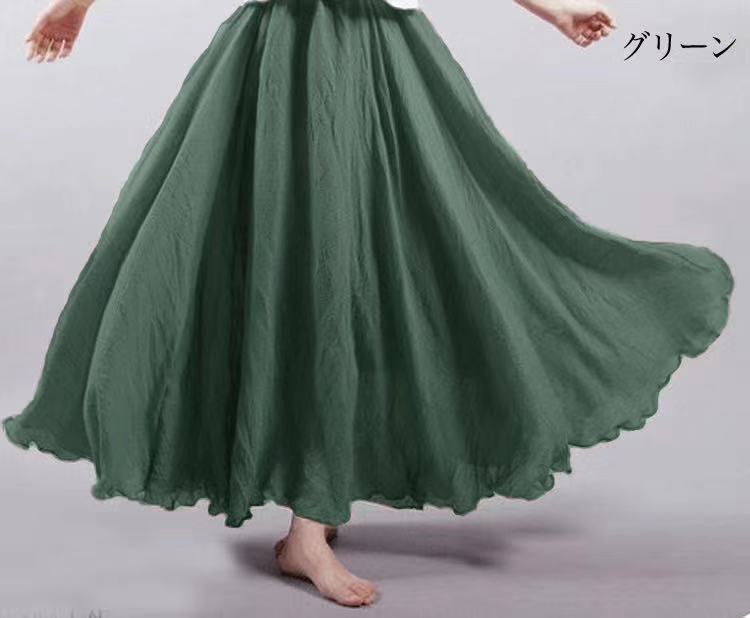 Casual Linen Elastic Waist A Line Skirts for Women-Skirts-Dark Green-M-85CM-Free Shipping Leatheretro