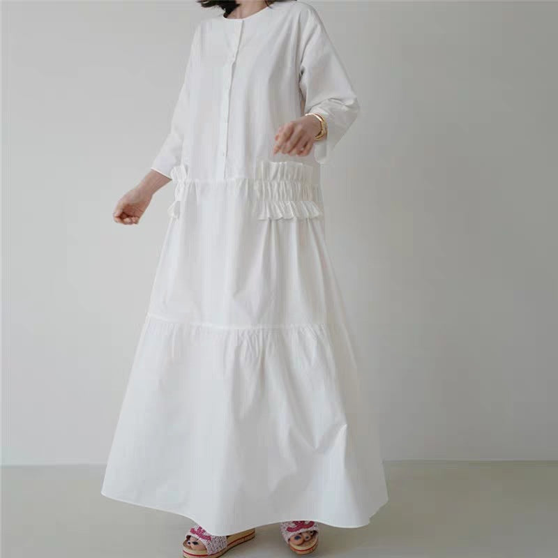 Casual Ruffled Women Long Shirt Dresses-Dresses-White-S-Free Shipping Leatheretro
