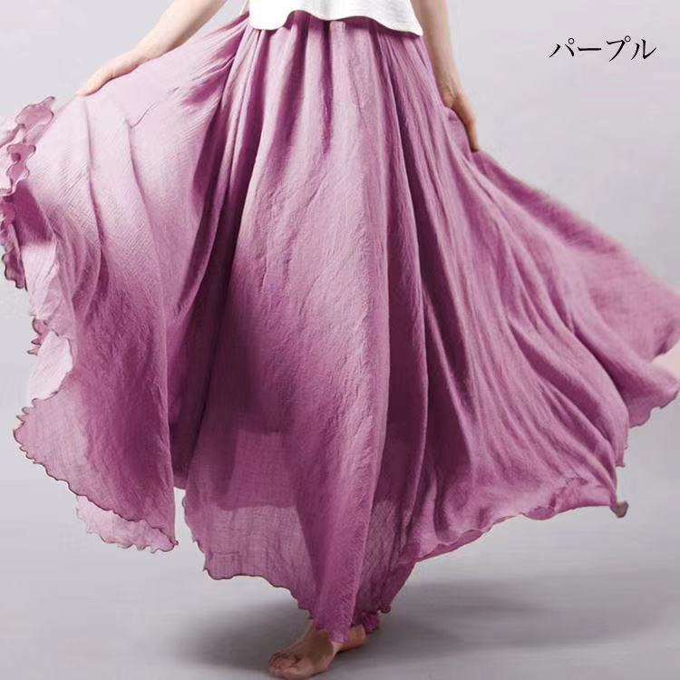 Casual Linen Elastic Waist A Line Skirts for Women-Skirts-Purple Red-M-85CM-Free Shipping Leatheretro