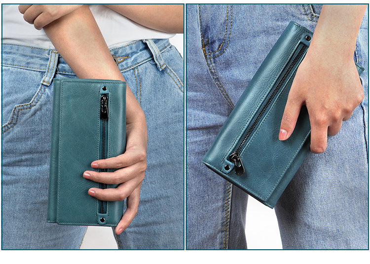 Women Fashion Multi Functional Leather Wallet 9366-Leather Wallet-Green-Free Shipping Leatheretro