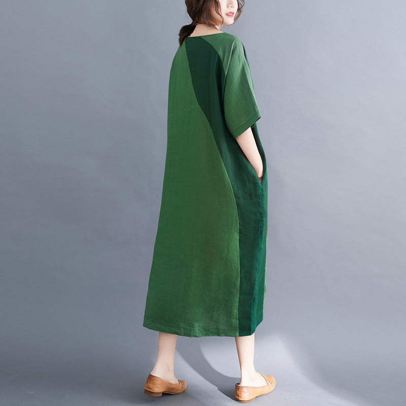 Women Summer Linen Plus Sizes Vintage Dresses-Dresses-Green-XL-Free Shipping Leatheretro