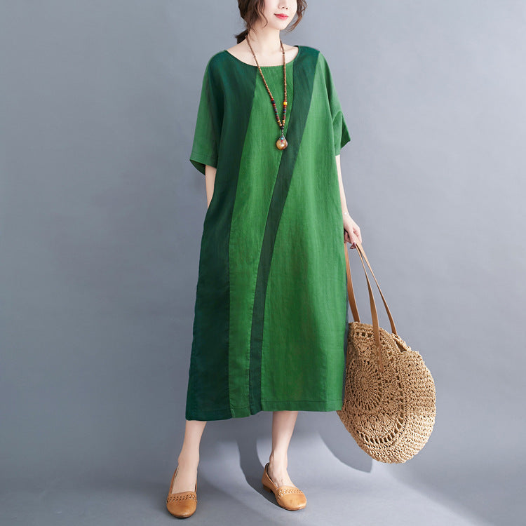 Women Summer Linen Plus Sizes Vintage Dresses-Dresses-Green-XL-Free Shipping Leatheretro