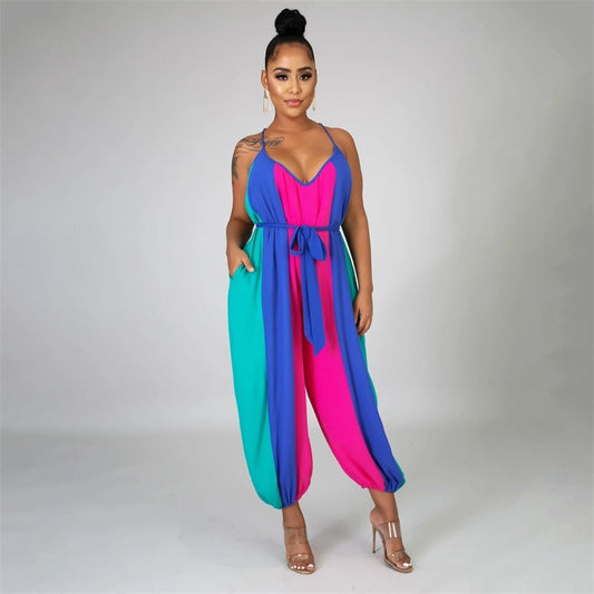 Summer Colorful Striped Women Jumpsuits-Jumpsuits & Rompers-A-S-Free Shipping Leatheretro