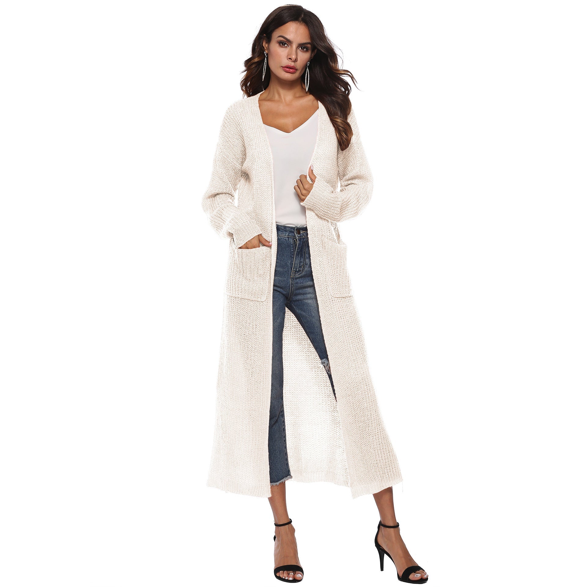 Casual Long Knitted Cardigan Thin Outerwear-Outerwear-Off the White-S-Free Shipping Leatheretro
