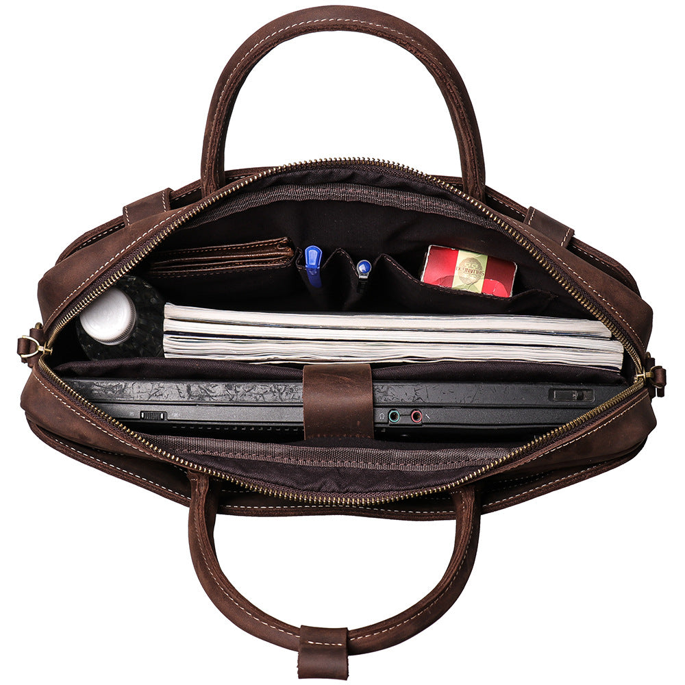 New Genuine Leather Vintage Laptop Bag L9078-Leather Briefcase-Black-Free Shipping Leatheretro