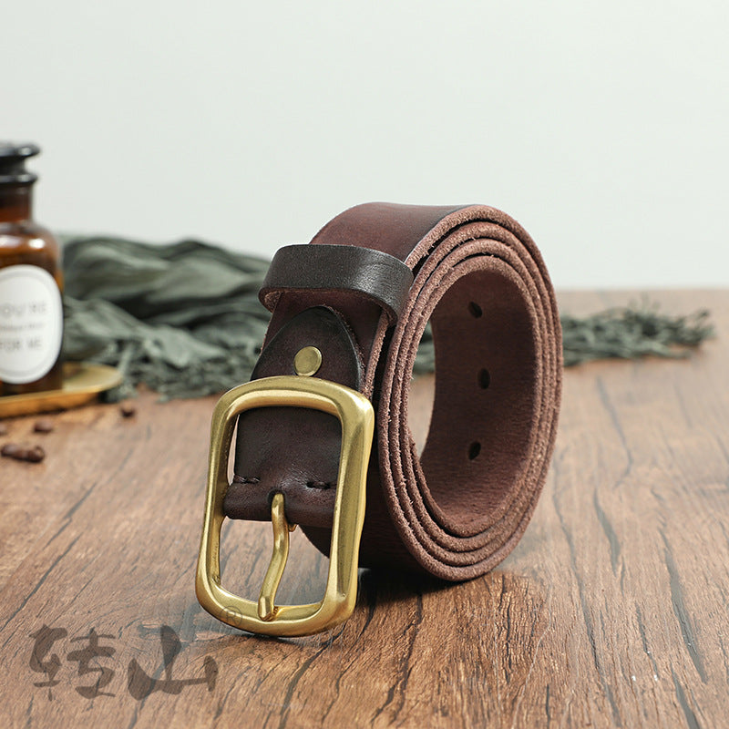 Brass Buckle Handmade Genuine Leather Belt for Men 11040-Belts-Black-105cm-Free Shipping Leatheretro