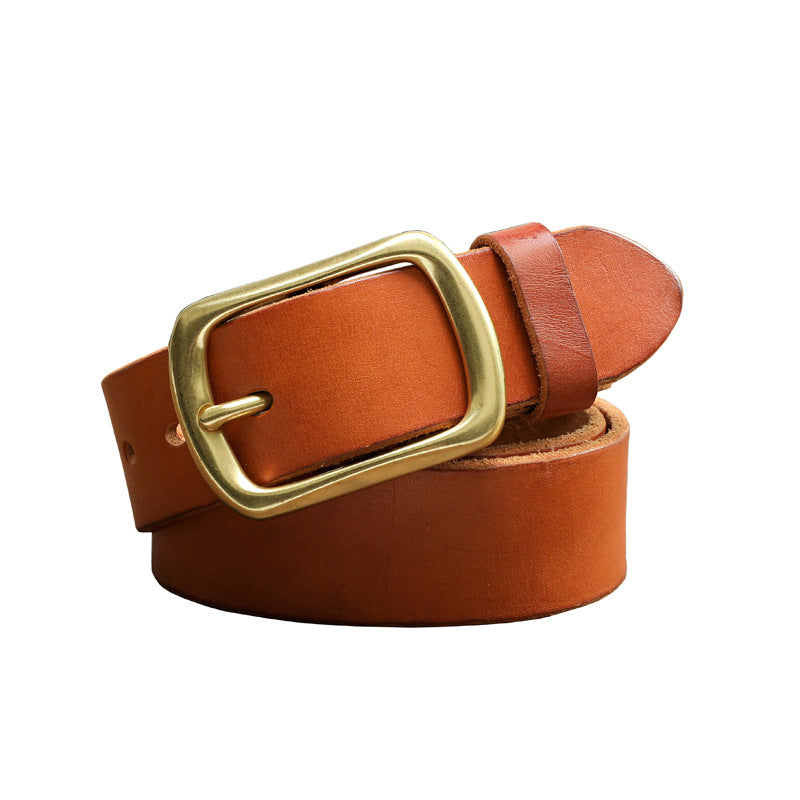 Brass Buckle Handmade Genuine Leather Belt for Men 11040-Belts-Black-105cm-Free Shipping Leatheretro