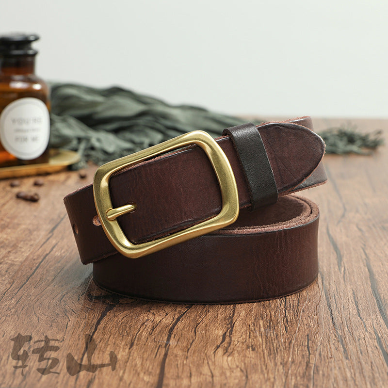 Brass Buckle Handmade Genuine Leather Belt for Men 11040-Belts-Coffee-105cm-Free Shipping Leatheretro