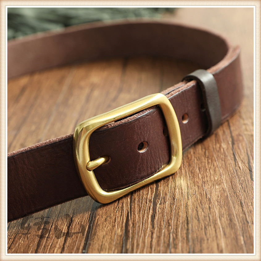 Brass Buckle Handmade Genuine Leather Belt for Men 11040-Belts-Black-105cm-Free Shipping Leatheretro