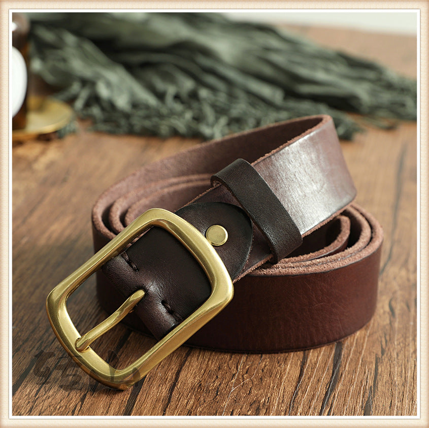 Brass Buckle Handmade Genuine Leather Belt for Men 11040-Belts-Black-105cm-Free Shipping Leatheretro