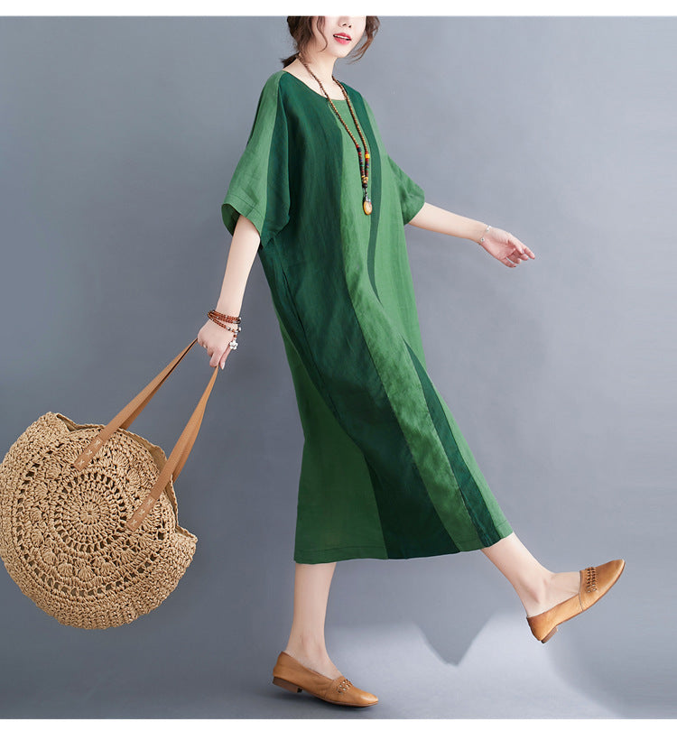 Women Summer Linen Plus Sizes Vintage Dresses-Dresses-Green-XL-Free Shipping Leatheretro