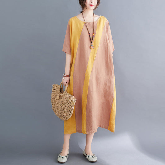 Women Summer Linen Plus Sizes Vintage Dresses-Dresses-Green-XL-Free Shipping Leatheretro