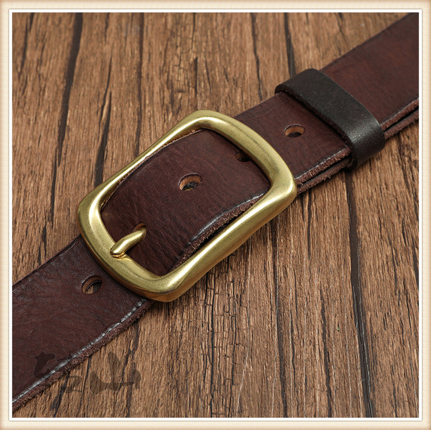 Brass Buckle Handmade Genuine Leather Belt for Men 11040-Belts-Black-105cm-Free Shipping Leatheretro