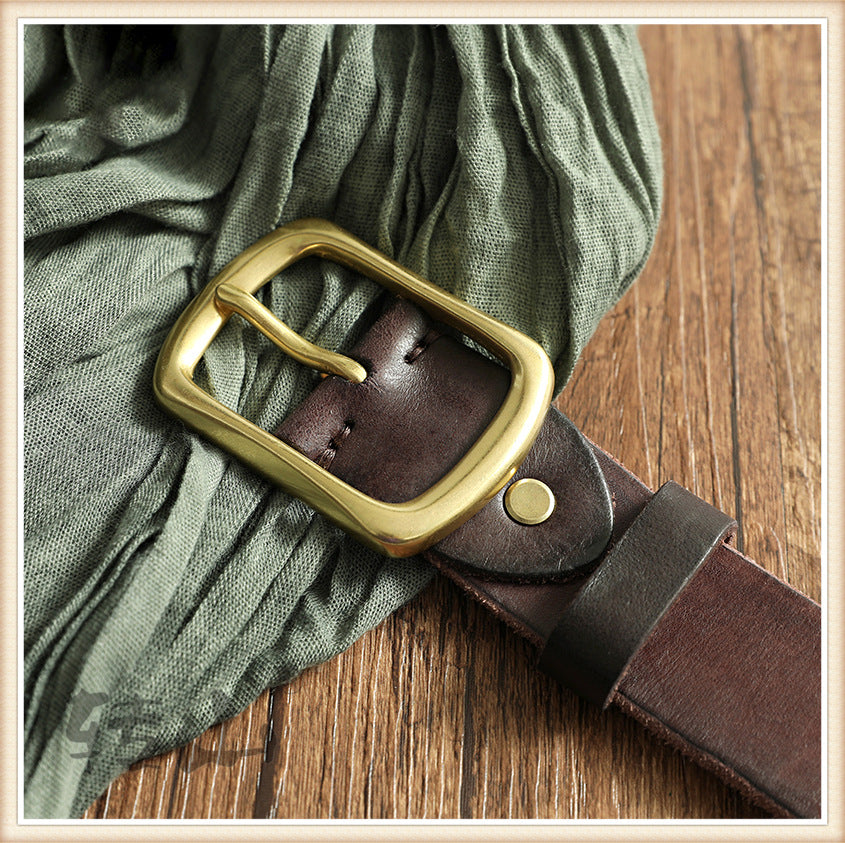 Brass Buckle Handmade Genuine Leather Belt for Men 11040-Belts-Black-105cm-Free Shipping Leatheretro