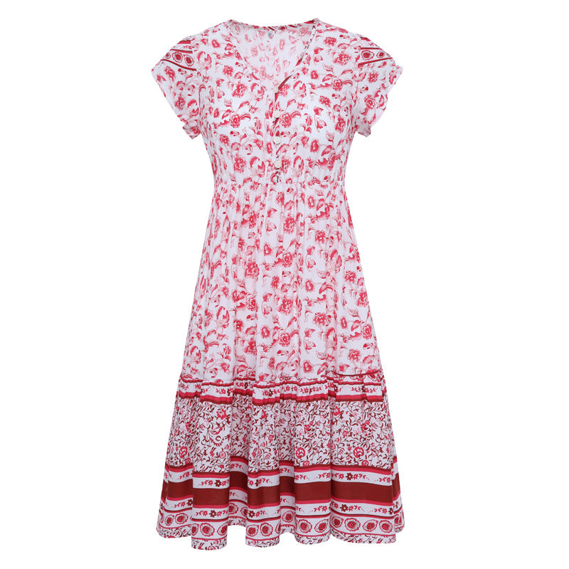 Summer Holiday Women Boho Short Dresses-Dresses-Pink-S-Free Shipping Leatheretro