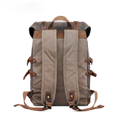 Men Outdoor Hiking Leather Canvas Backpack CT0015-Leather Canvas Backpack-Coffee-Free Shipping Leatheretro