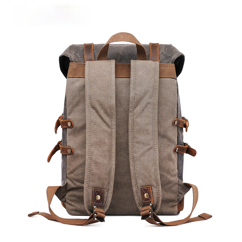 Men Outdoor Hiking Leather Canvas Backpack CT0015-Leather Canvas Backpack-Coffee-Free Shipping Leatheretro