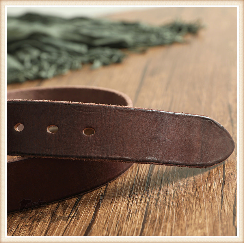 Brass Buckle Handmade Genuine Leather Belt for Men 11040-Belts-Black-105cm-Free Shipping Leatheretro