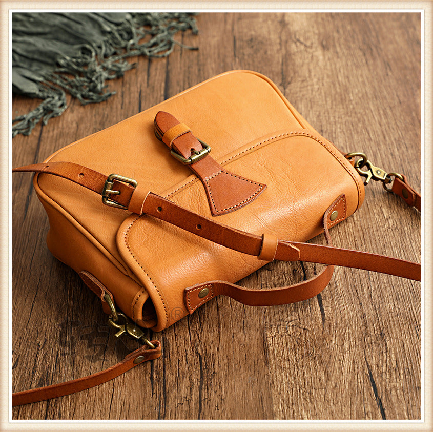 Vegetable Tanned Leather Crossbody Handbags 1170-Handbags, Wallets & Cases-Yellow-Free Shipping Leatheretro
