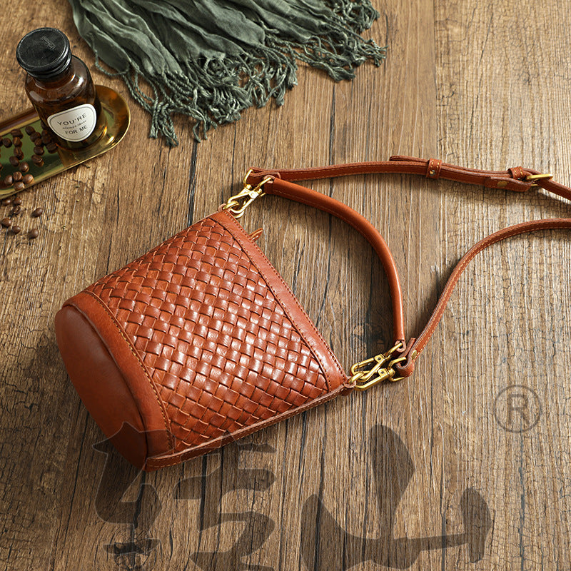 Vintage Handmade Woven Leather Crossbody Handbag 21181-Handbags-Brown-Free Shipping Leatheretro